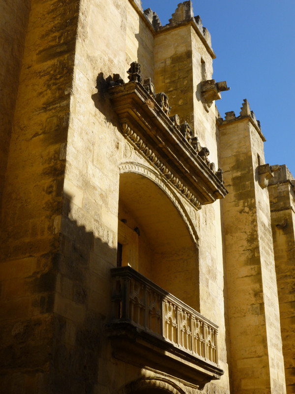 Balcony on the Mezquita. The decorations around the balcony are very mosque, the balcony is very Gothic church.