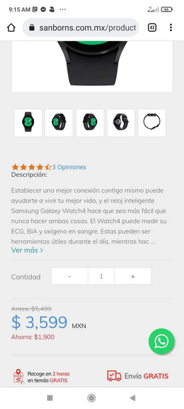 Sanborns: Galaxy Watch 4 40mm negro en $3599 