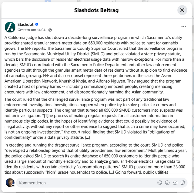 Slashdot zur Smartmeter-Überwachung in Sacramento