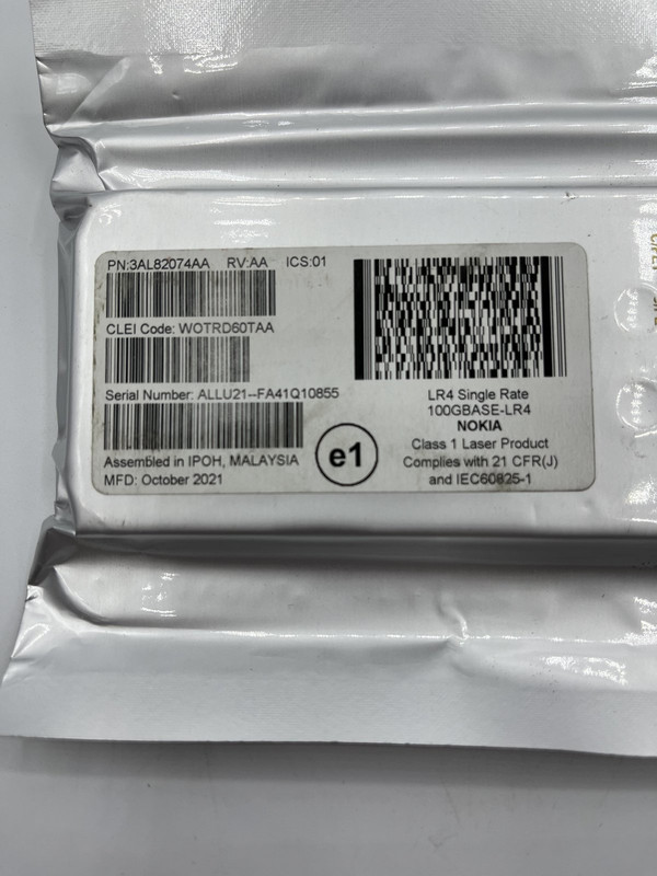 NOKIA 3AL82074AA QSFP28 100GBASE-LR4 SINGLE RATE 10KM SMF TRANSCEIVER