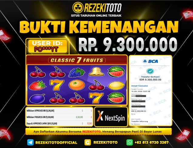 BUKTI KEMENANGAN 19 JULI 2025 CLASSIC FRUITS 9 JUTA 