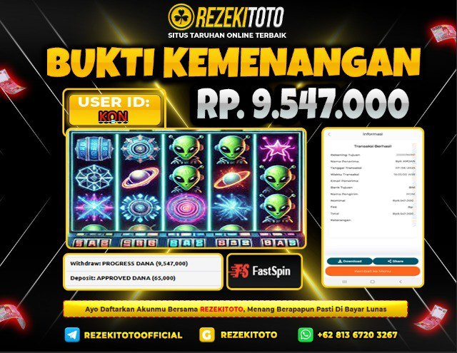 BUKTI KEMENANGAN 08 JUNI 2025 COSMIC CASH 9,547,000 JUTA 