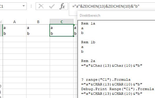 = a &CHAR(13)&CHAR(10)& b