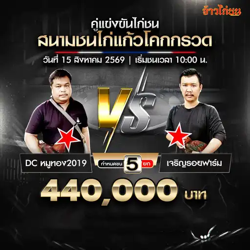 DC หมูทอง2019 พบ เจริญรอยฟาร์ม สนามชนไก่แก้วโคกกรวด 15 สิงหาคม 2569