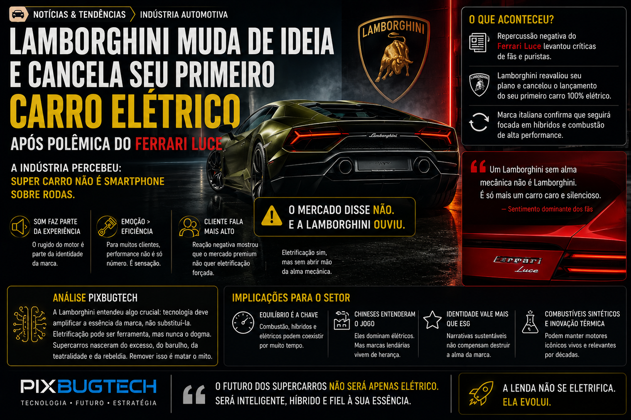 Lamborghini freia carro elétrico após reação brutal ao Ferrari Luce e a indústria finalmente percebeu que supercarro não é smartphone sobre rodas