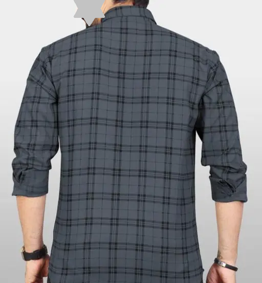 Fatty Mouse Men's Checked Regular Spread Collar Grey (R305)