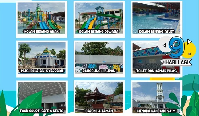 Fasilitas yang tersedia di Sampang Waterpark terbilang lengkap, di antaranya mushola, toilet, kamar bilas, panggung hiburan, food court, gazebo dan lain sebagainya.