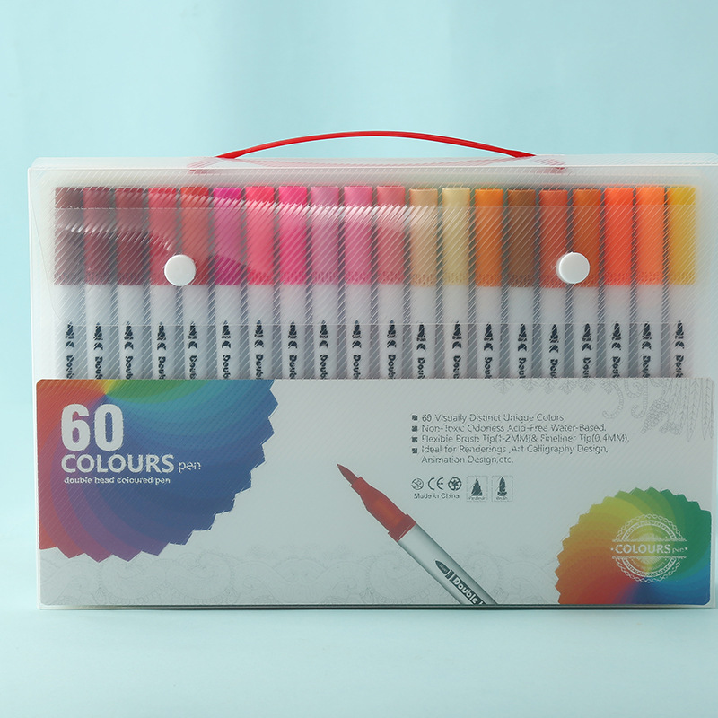 White 60 COLOURS Dual-Tip Watercolor Marker Set - Colors Washable Art Pens with Brush & Fine Tips for Students & Artists