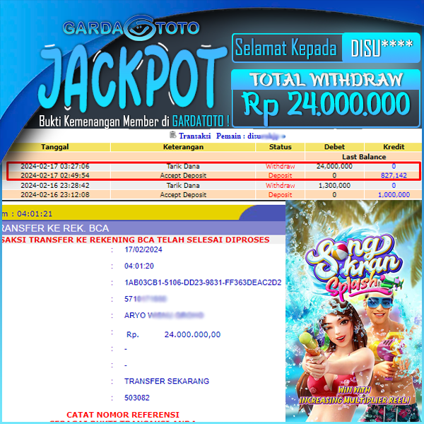 JACKPOT DI SONGKRAN SPLASH PG SOFT Rp 24.000.000,- DIBAYAR TUNTAS