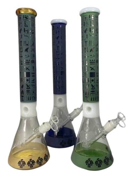 18″ Glass Beaker Piece – 1050g, Pharaoh Design with Ice Catcher, Collectible