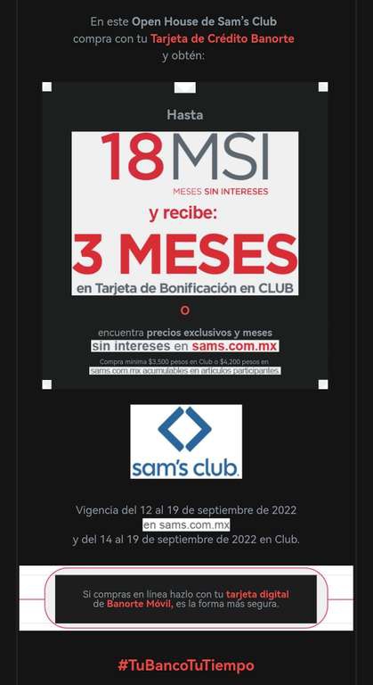 3 meses de bonificación en compras a 18 MSI en Sam's Club con Banorte crédito (Compra mín $4200 en línea, $3500 físico) 
