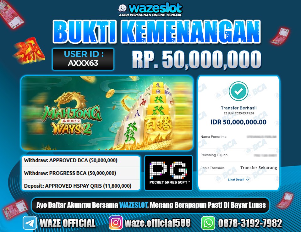BUKTI KEMENANGAN 25 JUNI 2025 DI GAME MAHJONG WAYS 2