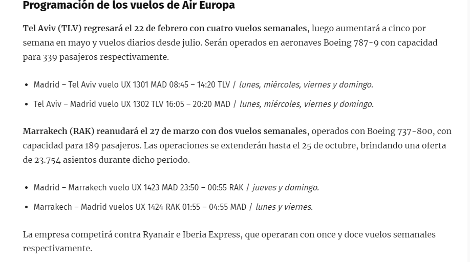 Air Europa reanuda sus vuelos a Marrakech, Tel Aviv y Túnez - Opiniones Air Europa (AirEuropa)