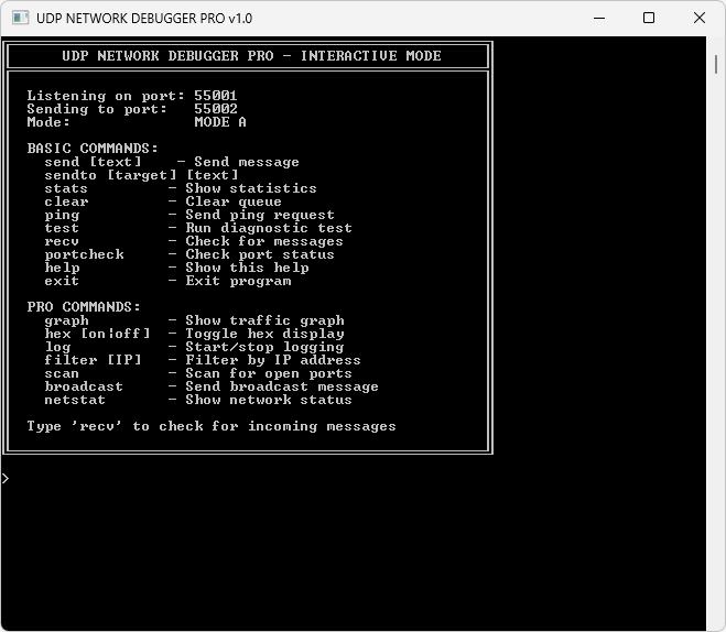 HOBBY BASIC UDP NETWORK DEBUGGER WINDOWS11 CONSOLE