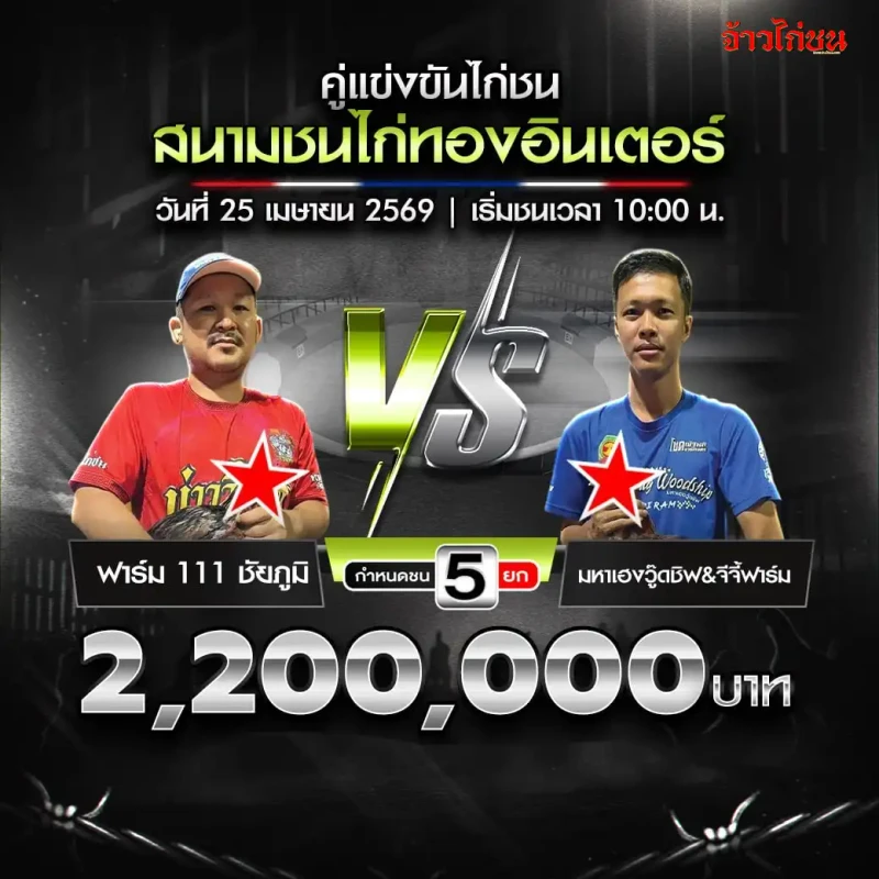 ฟาร์ม 111 ชัยภูมิ พบ มหาเฮงวู๊ดชิฟและจีจี้ฟาร์ม สนามชนไก่ทองอินเตอร์ วันที่ 25 เมษายน 2569