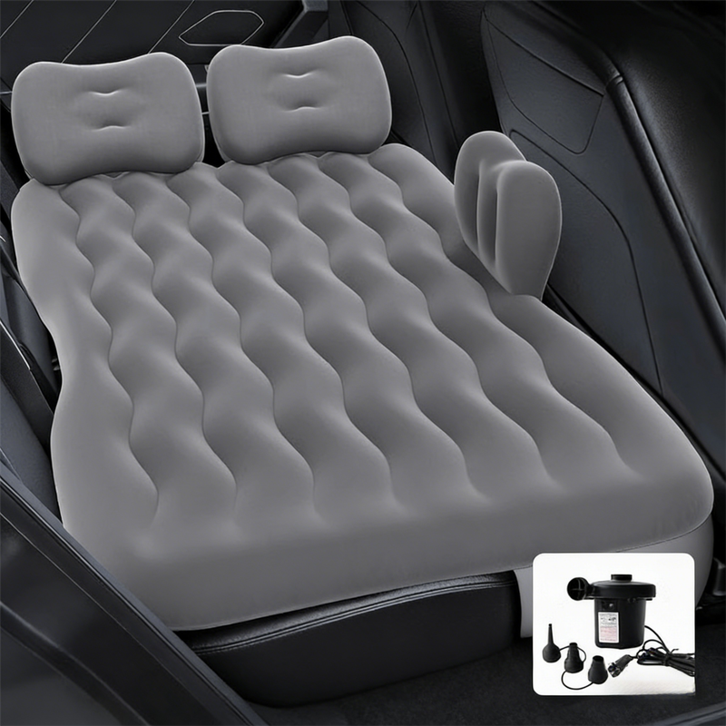 Grey Multi-Chamber Car Inflatable Air Mattress with Electric Pump & Pillows for Universal Backseat Sleeping and Camping(174 x 68 CM)