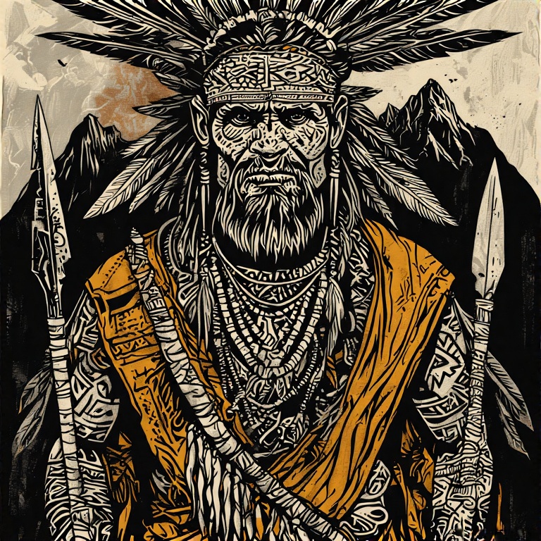 A-tribal-warrior-in-woodcut-st-33