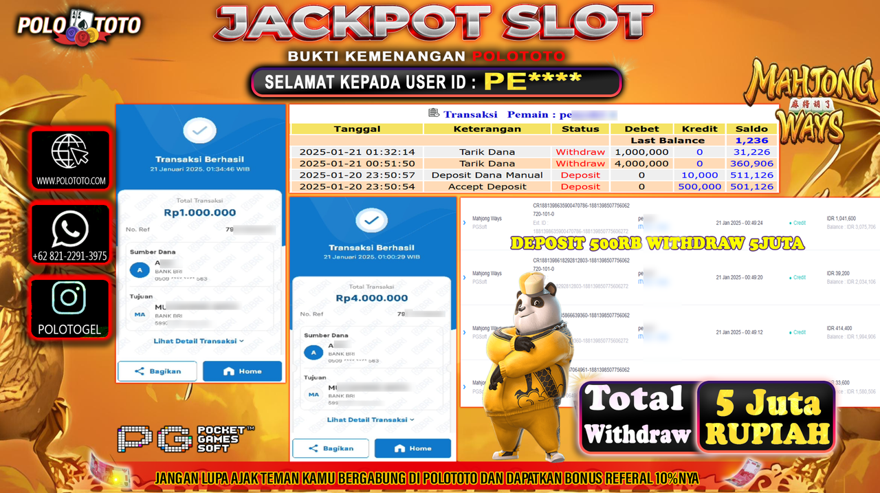 POLOTOTO JACKPOT SLOT MAHJONG WAYS Rp.5,000.000,-