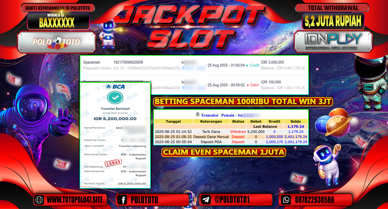 POLOTOTO JACKPOT SLOT SPACEMAN Rp.5.200.000,-