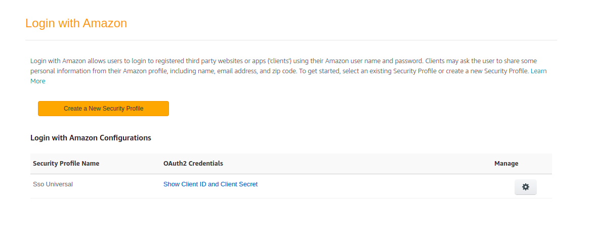 amazon OAuth2 Credentials for single sign on