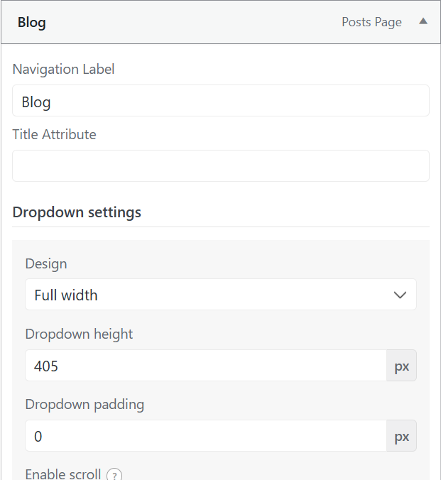dull widh menu