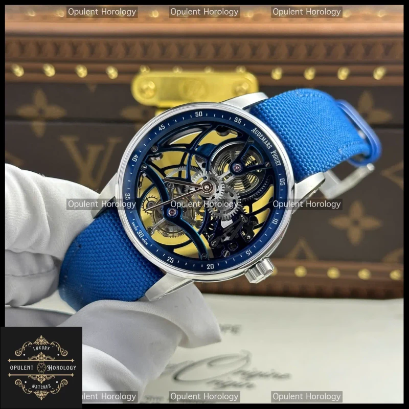 Audemars Piguet Tourbillon Openworked Replica Blue Dial 41mm Stainless Steel Watch