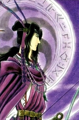 manhwa character wearing feathered headband.