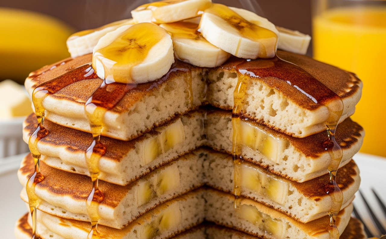 Healthy flourless banana pancakes with berries