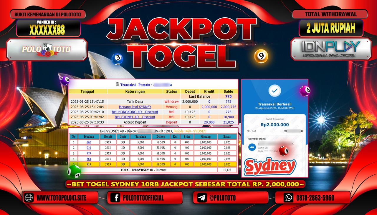 POLOTOTO JACKPOT TOGEL POOL SINGAPORE Rp.2.000.000,- LUNAS