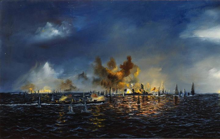 Golfo de Leyte. El IJN Yamashiro en el estrecho de Surigao