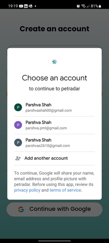 Signup via Google Authentication