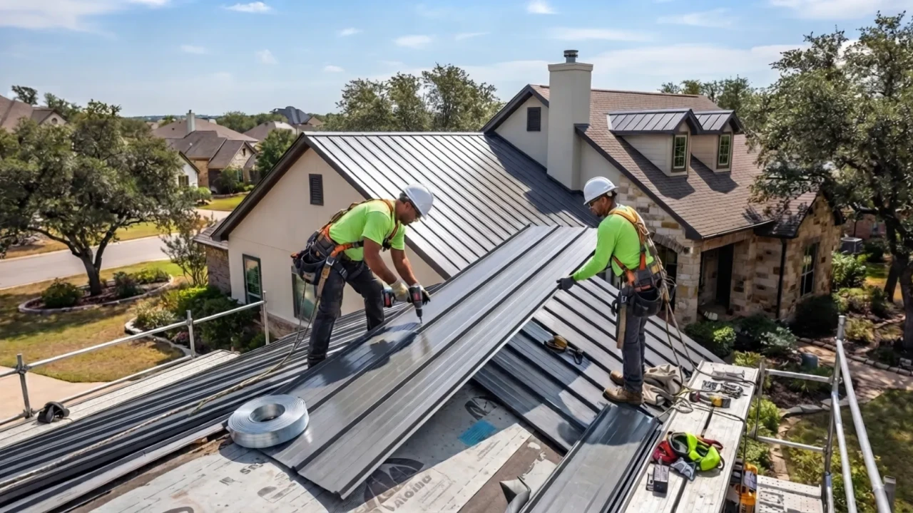 Metal roof installation on residential home in San Antonio Texas