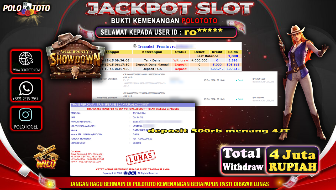 POLOTOTO JACKPOT SLOT WILD BOUNTY SHOWDOWN Rp.4,000.000,-