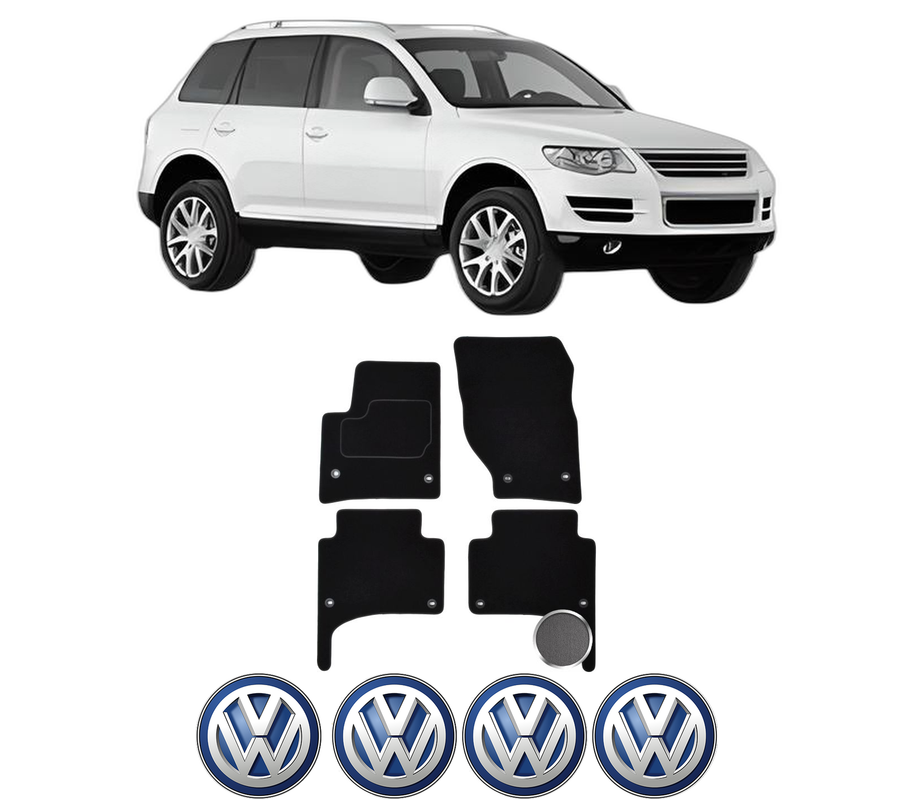 Set Covorase Presuri Volkswagen TOUAREG (7LA, 7L6, 7L7) din 2002-2010, Auto, Material Textil Mocheta, 4 Stickere auto cu Volkswagen
