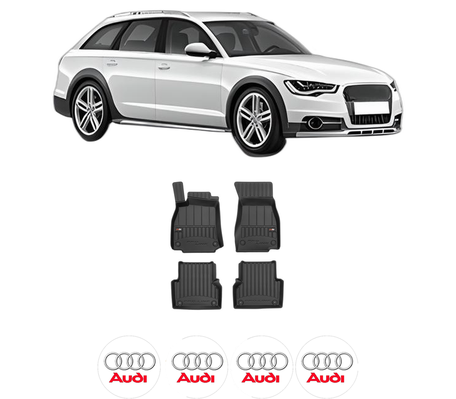 Set covorase presuri AUDI A6 Allroad C7 (4GH, 4GJ) din 2012-2018, auto, din cauciuc thermoplastic, 4 Stickere auto cu AUDI