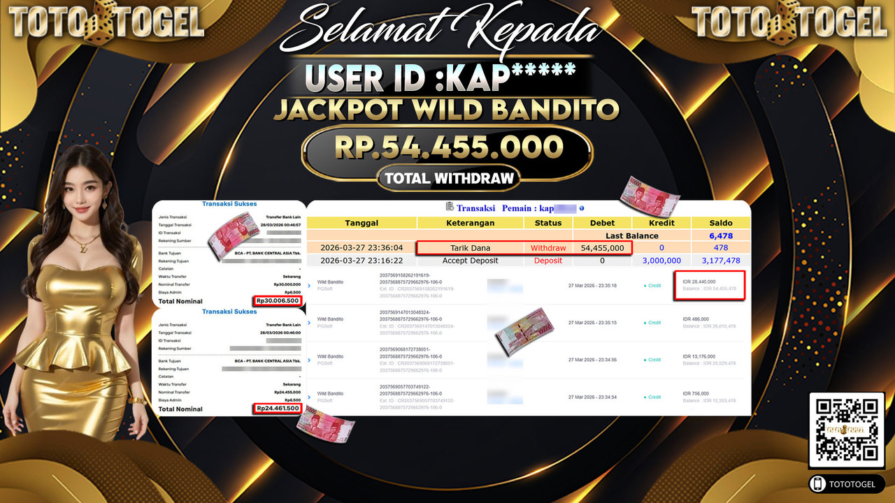 Bukti Pembayaran Jackpot Permainan Slot Wild Bandito ID:KAP*****LUNAS