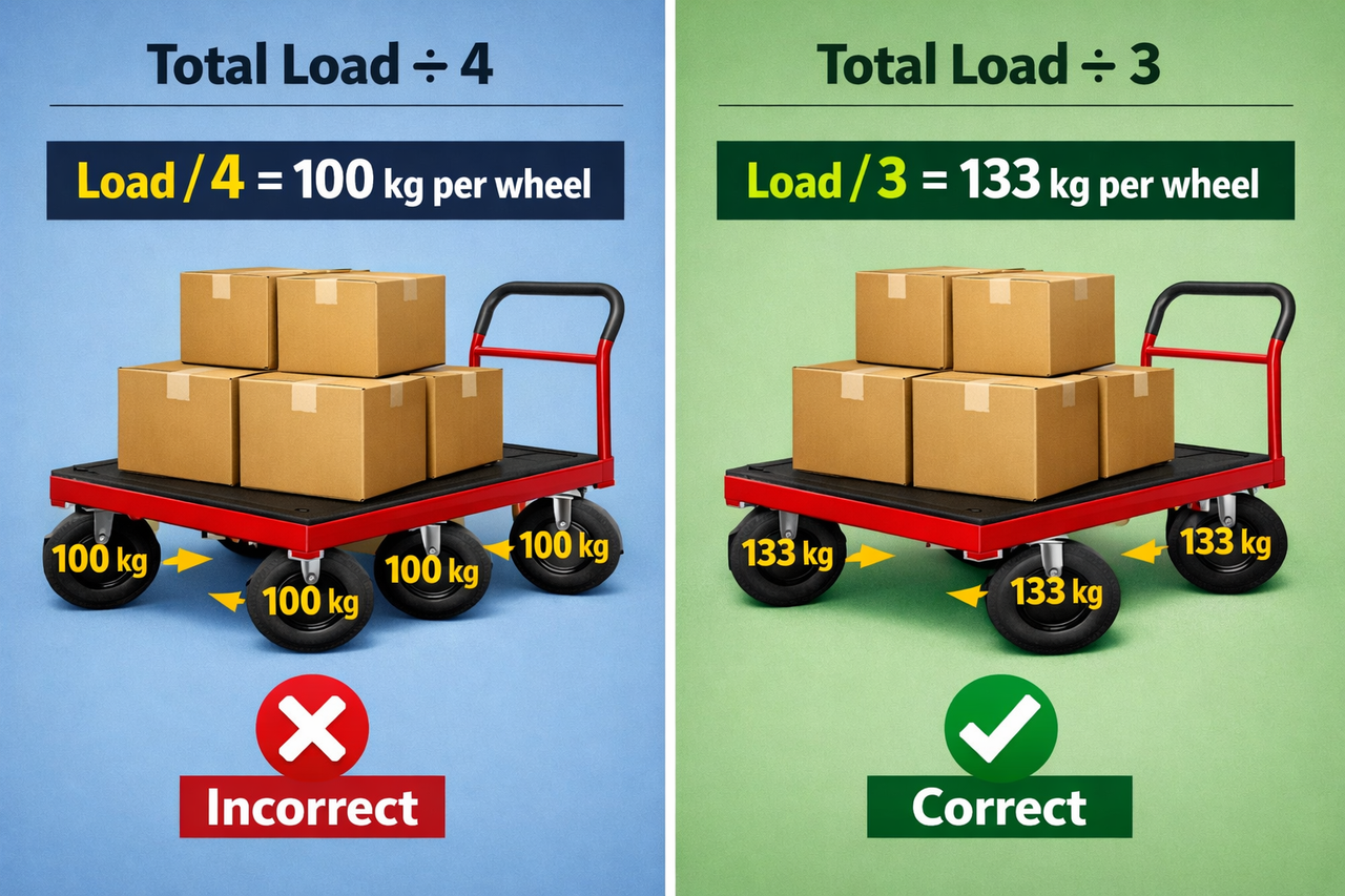 caster load calculation 3 wheel rule visualization