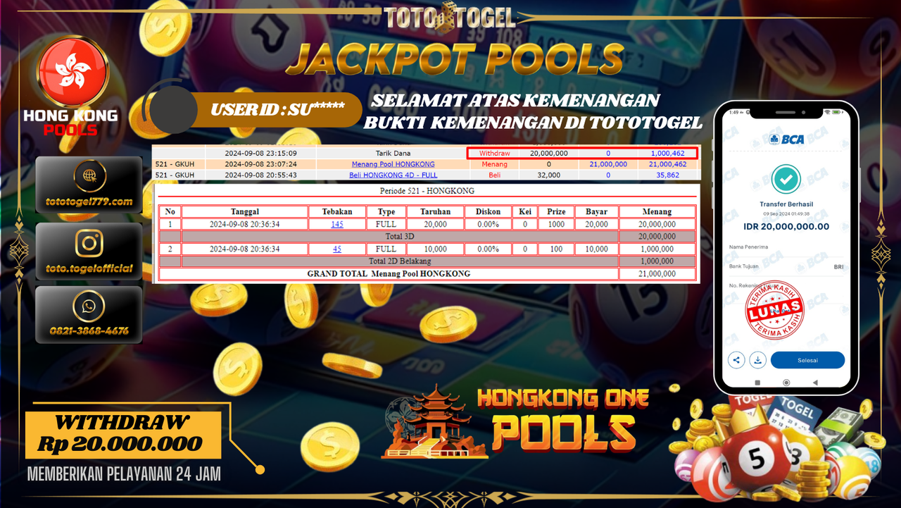 Bukti Kemenangan Permainan Togel Hongkong Pools Dengan ID : SU*****  Terbayar Lunas!!