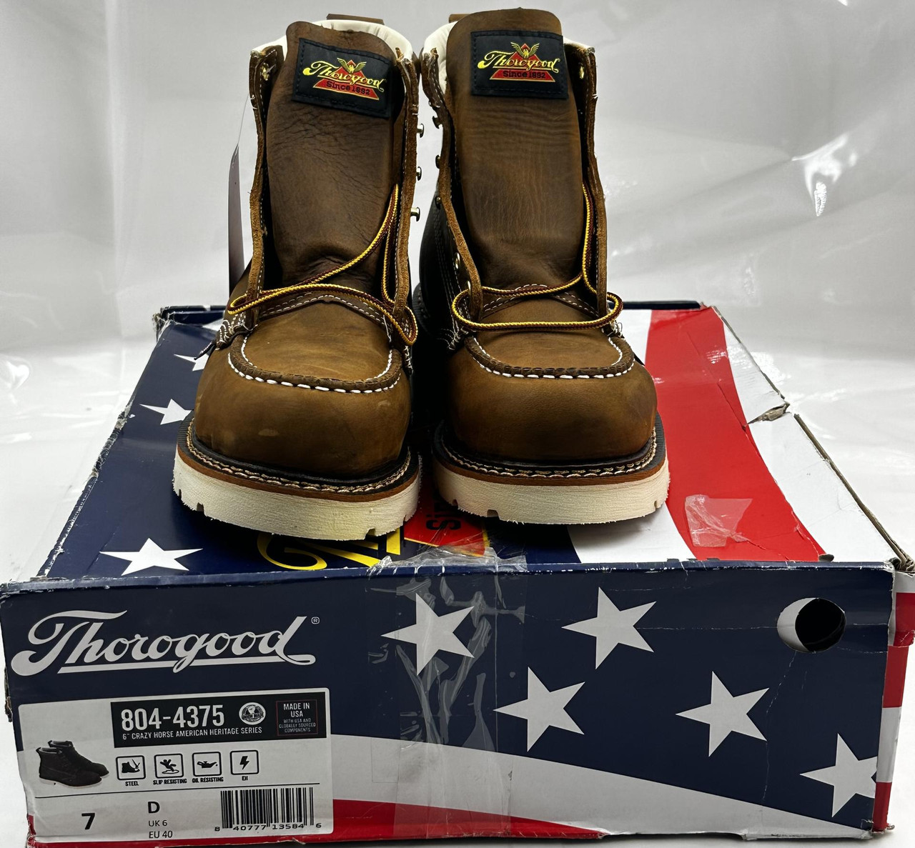 THOROGOOD 804-4375 6" CRAZY HORSE AMERICAN HERITAGE STEEL TOE MENS SZ 7 D BOOTS