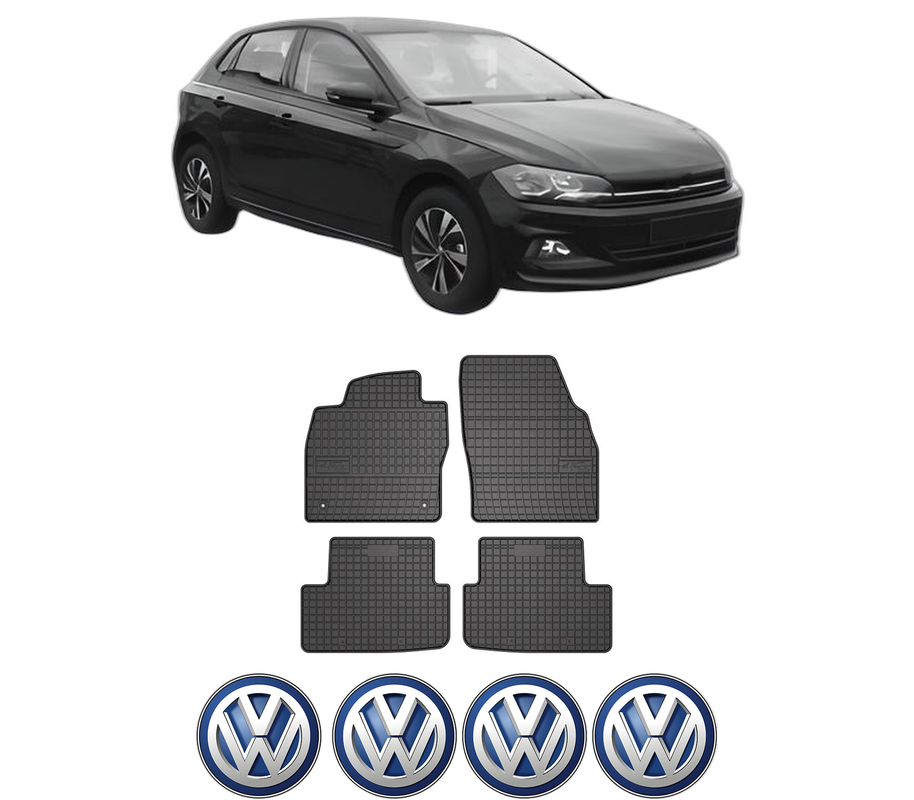 Set covorase presuri Volkswagen POLO VI (AW1, BZ1, AE1) din 2017-2021, auto, din cauciuc thermoplastic, 4 Stickere auto cu Volkswagen