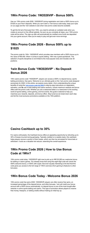 1win promo code list 20261Win No Deposit Code 1W2026VIP Free Bonus Offer