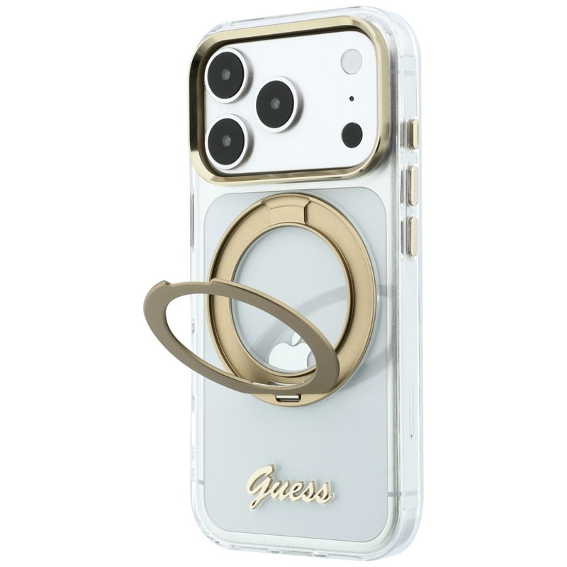 Husa pentru iPhone 18 Pro Max / iPhone 17 Pro Max Guess Ring Stand Script Metal Logo MagSafe, Incarcare wireless, Protectie ridicata, Calitate premium, Transparent imageye 3326359
