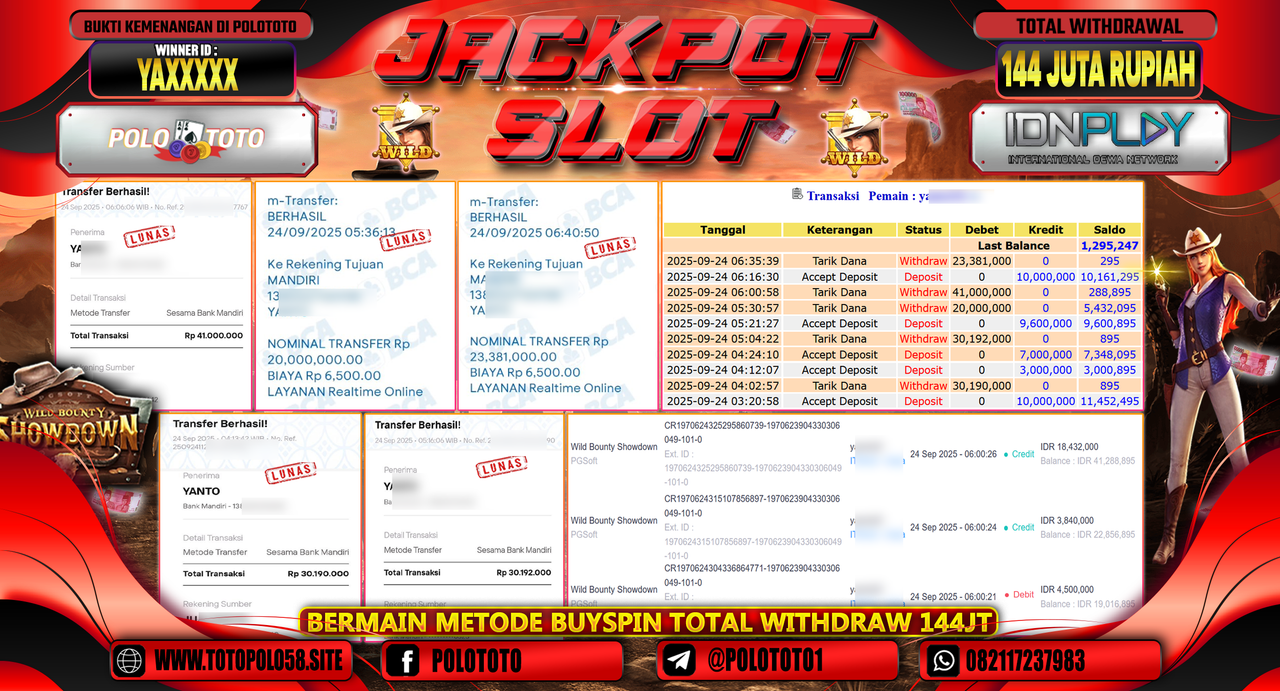 POLOTOTO JACKPOT SLOT WILD BOUNTHY SHOWDOWN Rp.144.000.000,- LUNAS