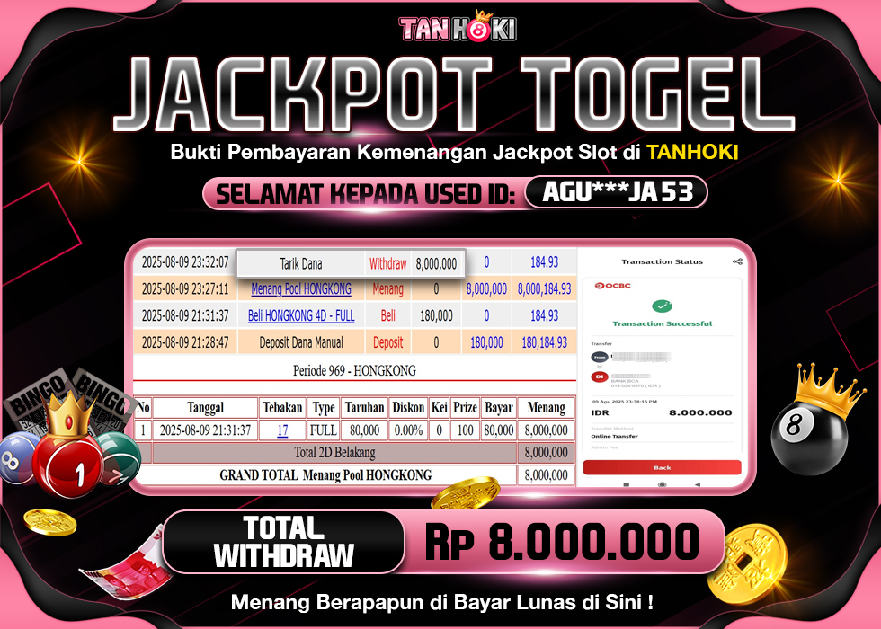 TANHOKI JACKPOT TOGEL HONGKONG LOTTO  Rp.8.000.000,- LUNAS