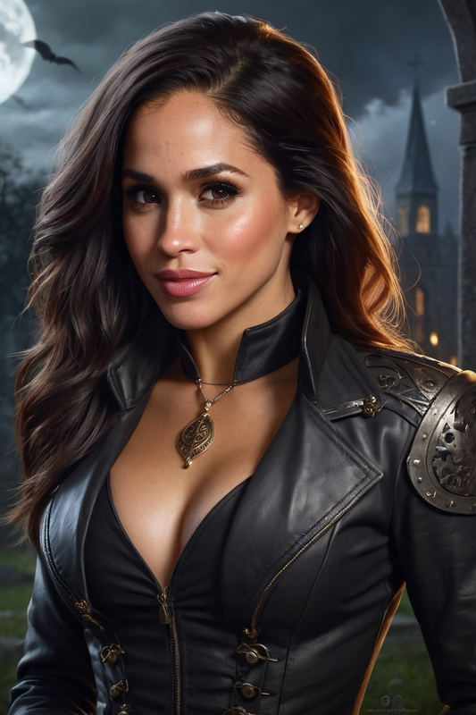 524186170 meghan markle steampunk vampire hunter in a graveyard at night 0005