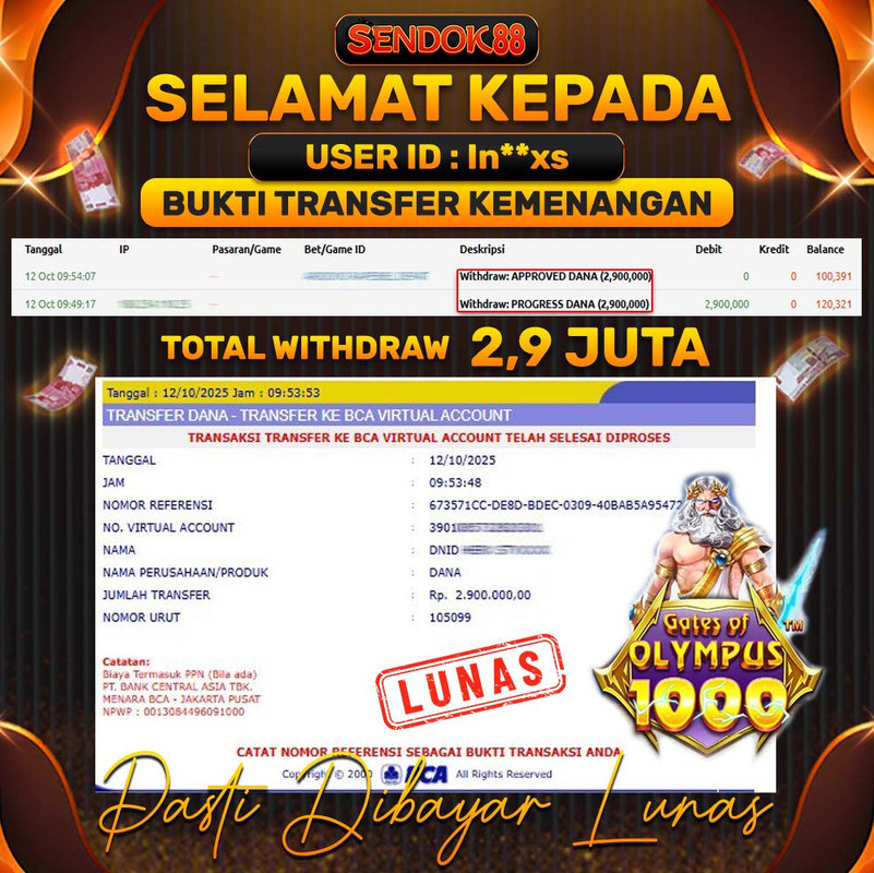 SENDOK88 JEPE! GATES OF OLYMPUS 1000 Rp 2.900.000,- LUNAS!