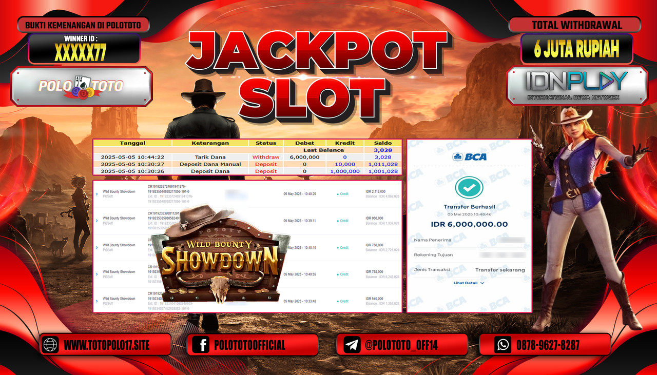 POLOTOTO JACKPOT SLOT WILD BOUNTY SHOWDOWN Rp.6.000.000,-