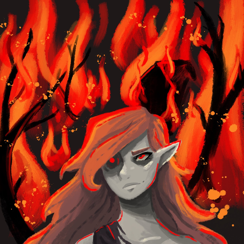 some more lastlife fanart, this time of Cleo burning down the fairy fort, it turned out a bit more edgy then planned...