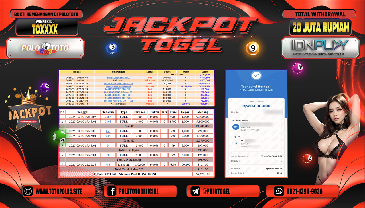 POLOTOTO JACKPOT TOGEL PASARAN HONGKONG Rp.20.000.000,-