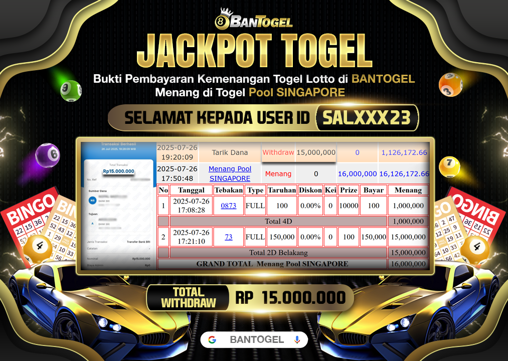 BUKTI JACKPOT LUNAS BANTOGEL